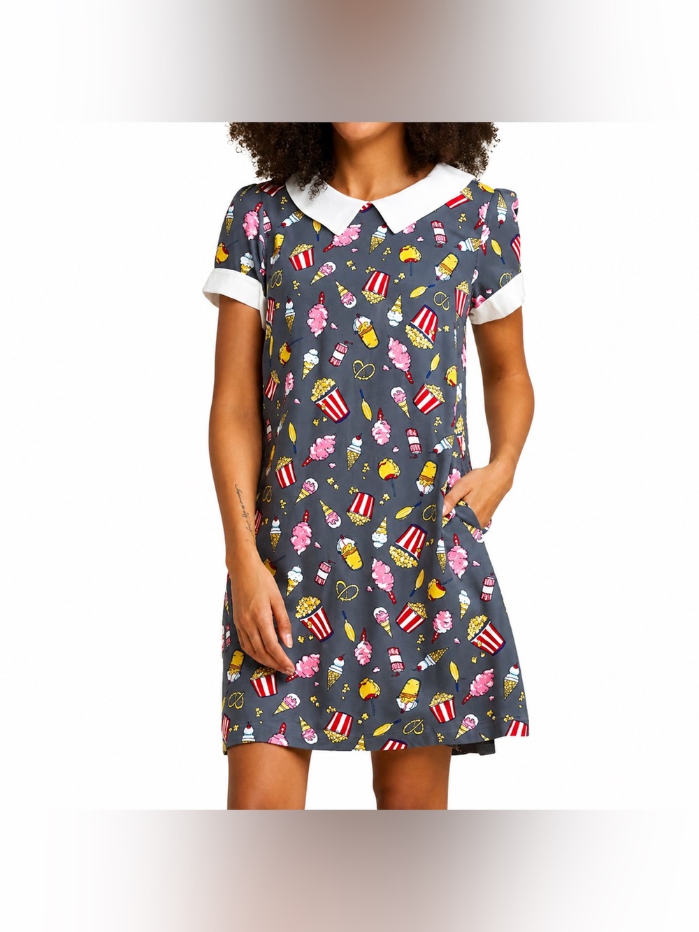 🍿✨ ModCloth Carnival Snack Print Peter Pan Collar Dress 2X Retro ✨🎡